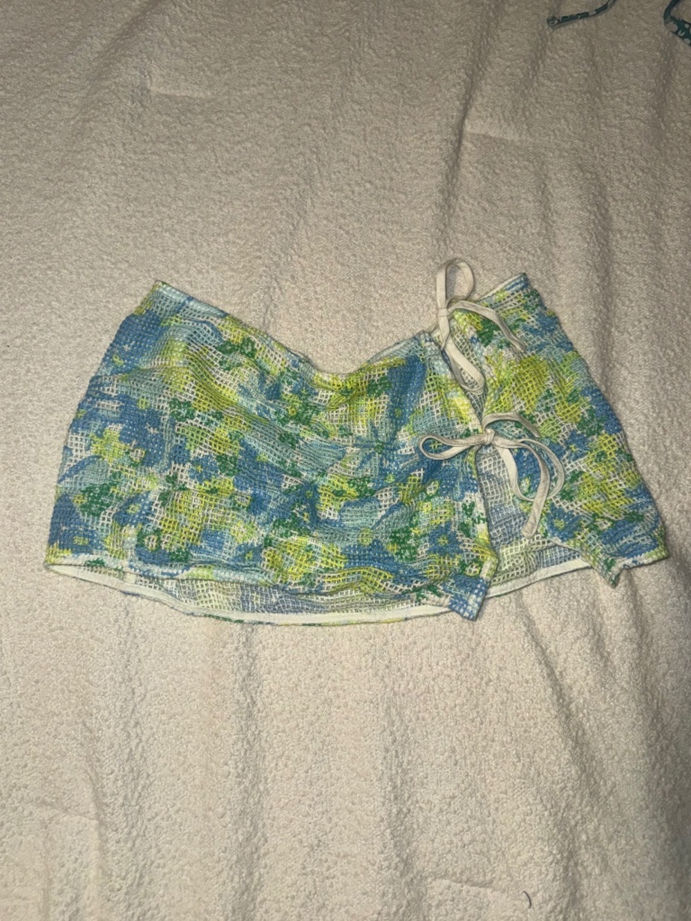 Blue Green Abstract Print Tie Side Mini Skirt